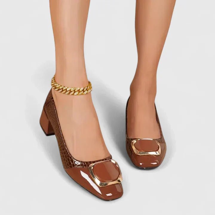 Women's Steady Block Heel Embossed Office Loafers