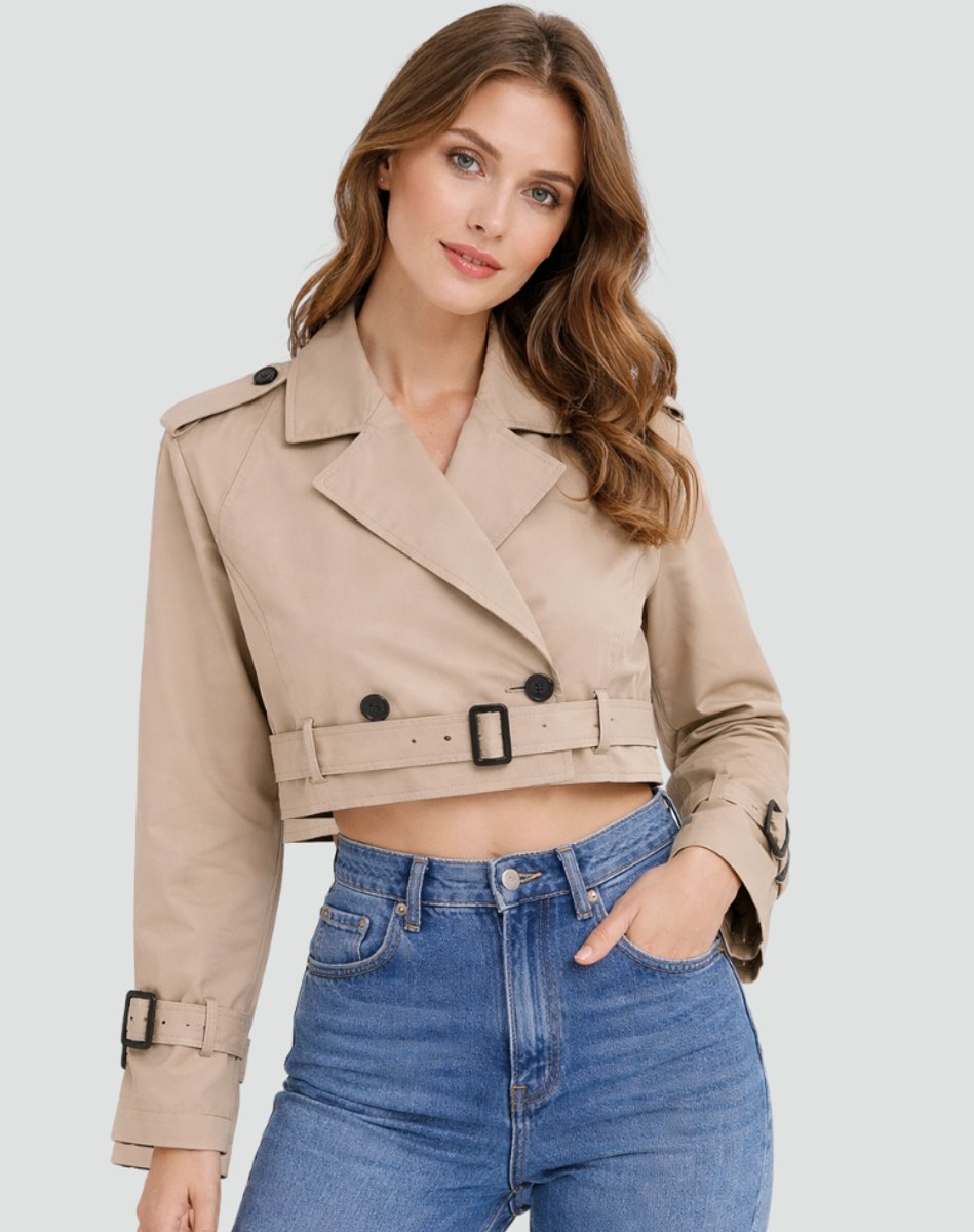 Women's Above-Waist Trench Coat with Two-Row Buttons