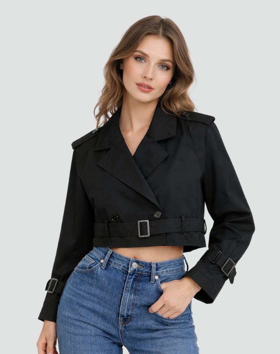 Women's Above-Waist Trench Coat with Two-Row Buttons