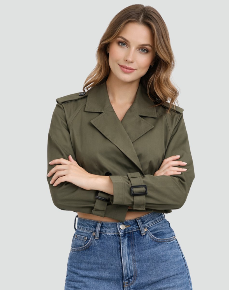 Women's Above-Waist Trench Coat with Two-Row Buttons