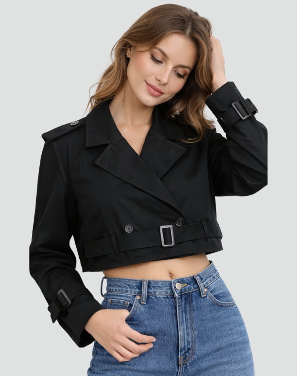 Women's Above-Waist Trench Coat with Two-Row Buttons