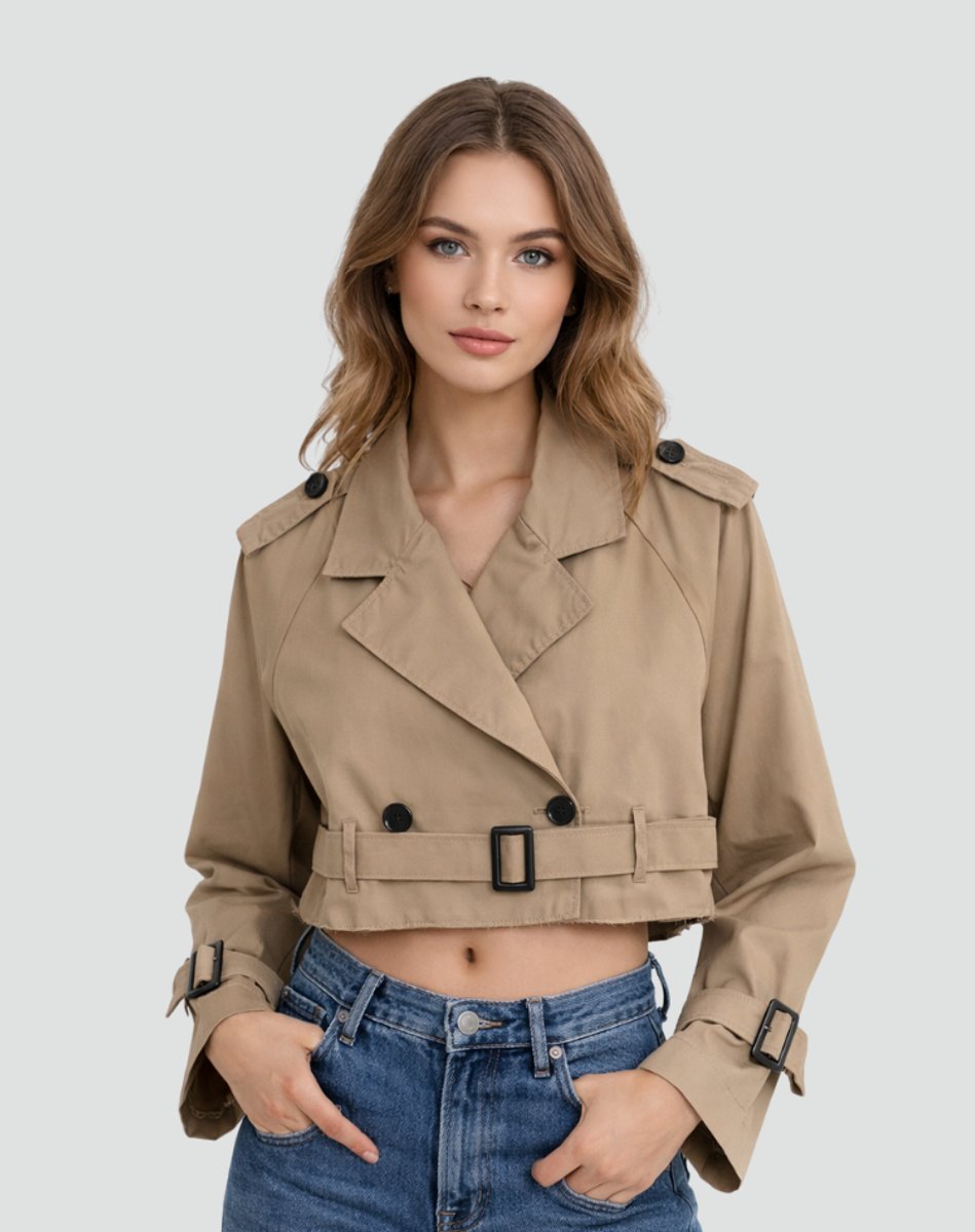 Women's Above-Waist Trench Coat with Two-Row Buttons