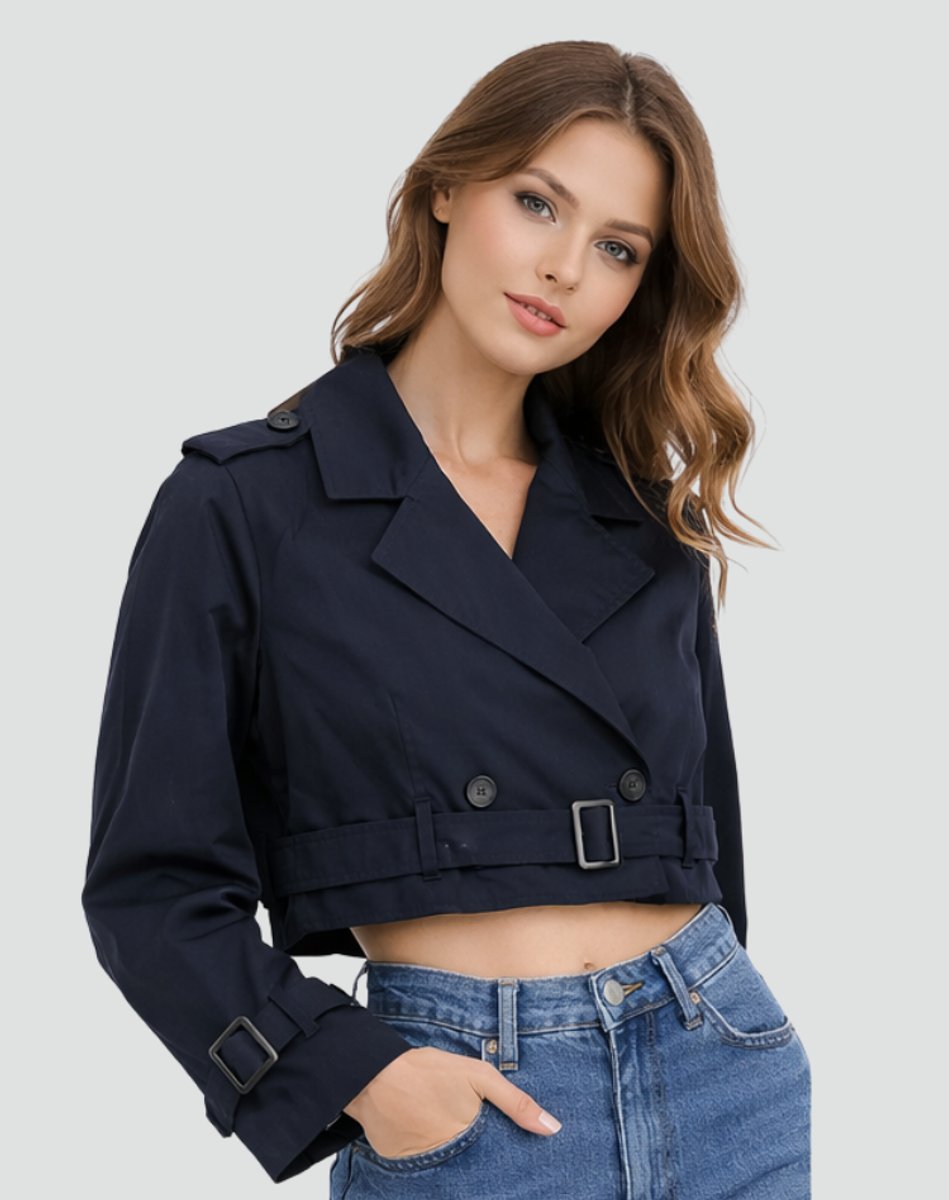 Women's Above-Waist Trench Coat with Two-Row Buttons