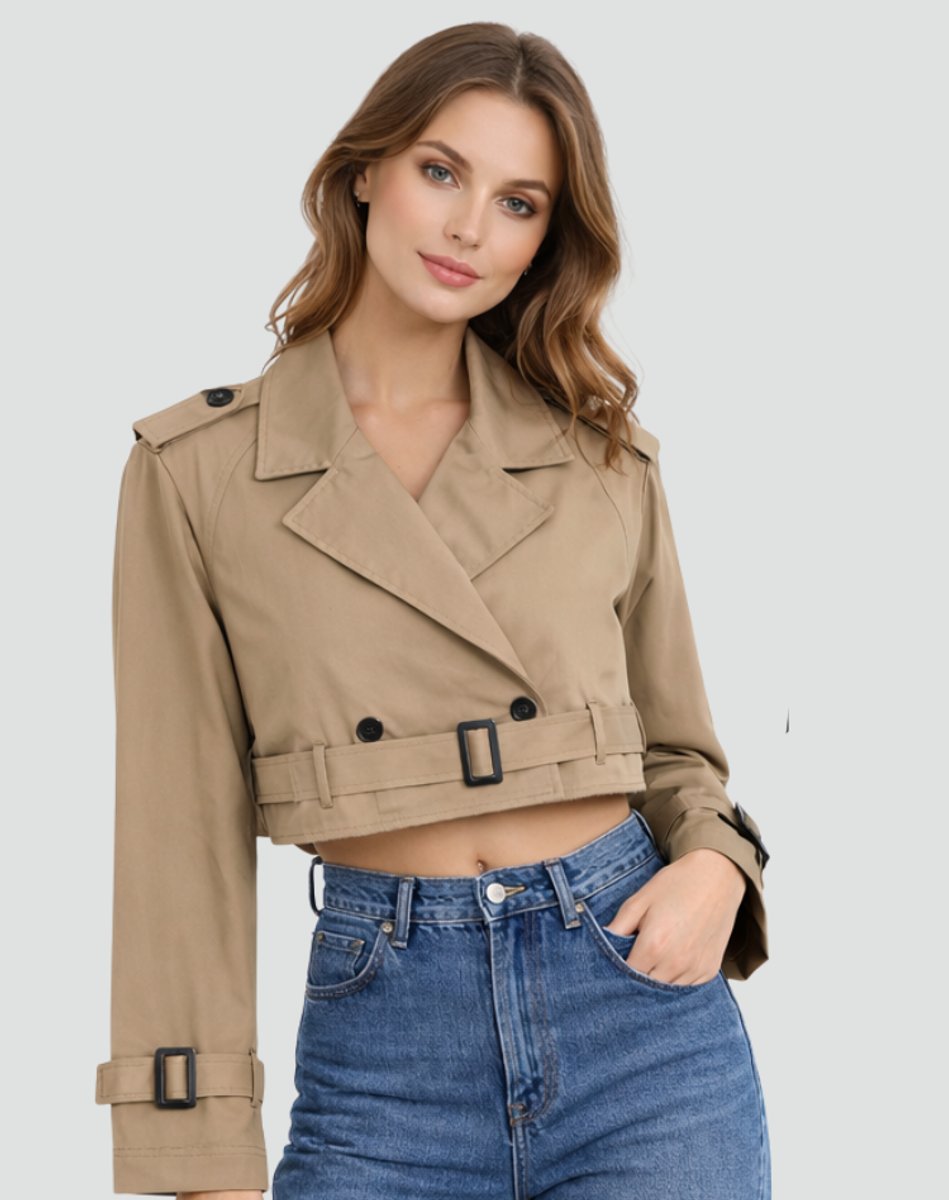 Women's Above-Waist Trench Coat with Two-Row Buttons