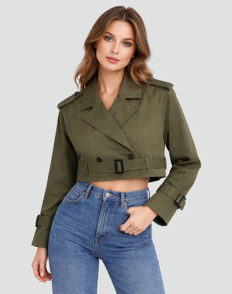 Women's Above-Waist Trench Coat with Two-Row Buttons