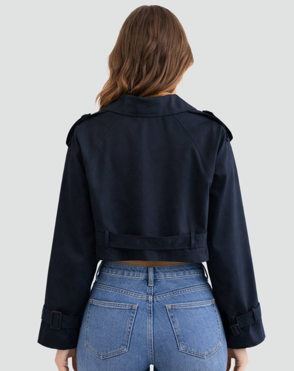 Women's Above-Waist Trench Coat with Two-Row Buttons