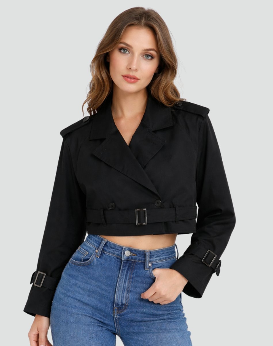 Women's Above-Waist Trench Coat with Two-Row Buttons
