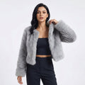 Women's Soft Faux Fur Cropped Cardigan-Style Jacket