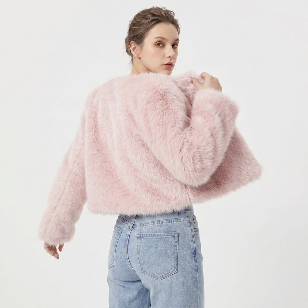 Women's Soft Faux Fur Cropped Cardigan-Style Jacket