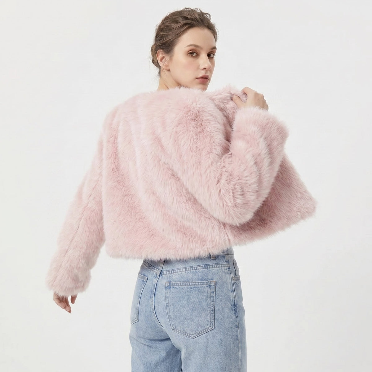 Women's Soft Faux Fur Cropped Cardigan-Style Jacket