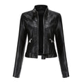 Women's Tailored Cropped Faux Leather Jacket with High Collar