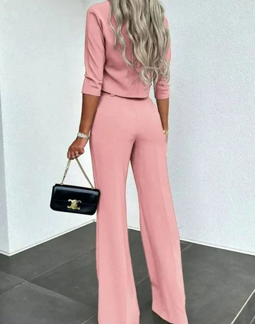 Women's Sleek Cropped Mock-Neck Office Dinner Outfit Set