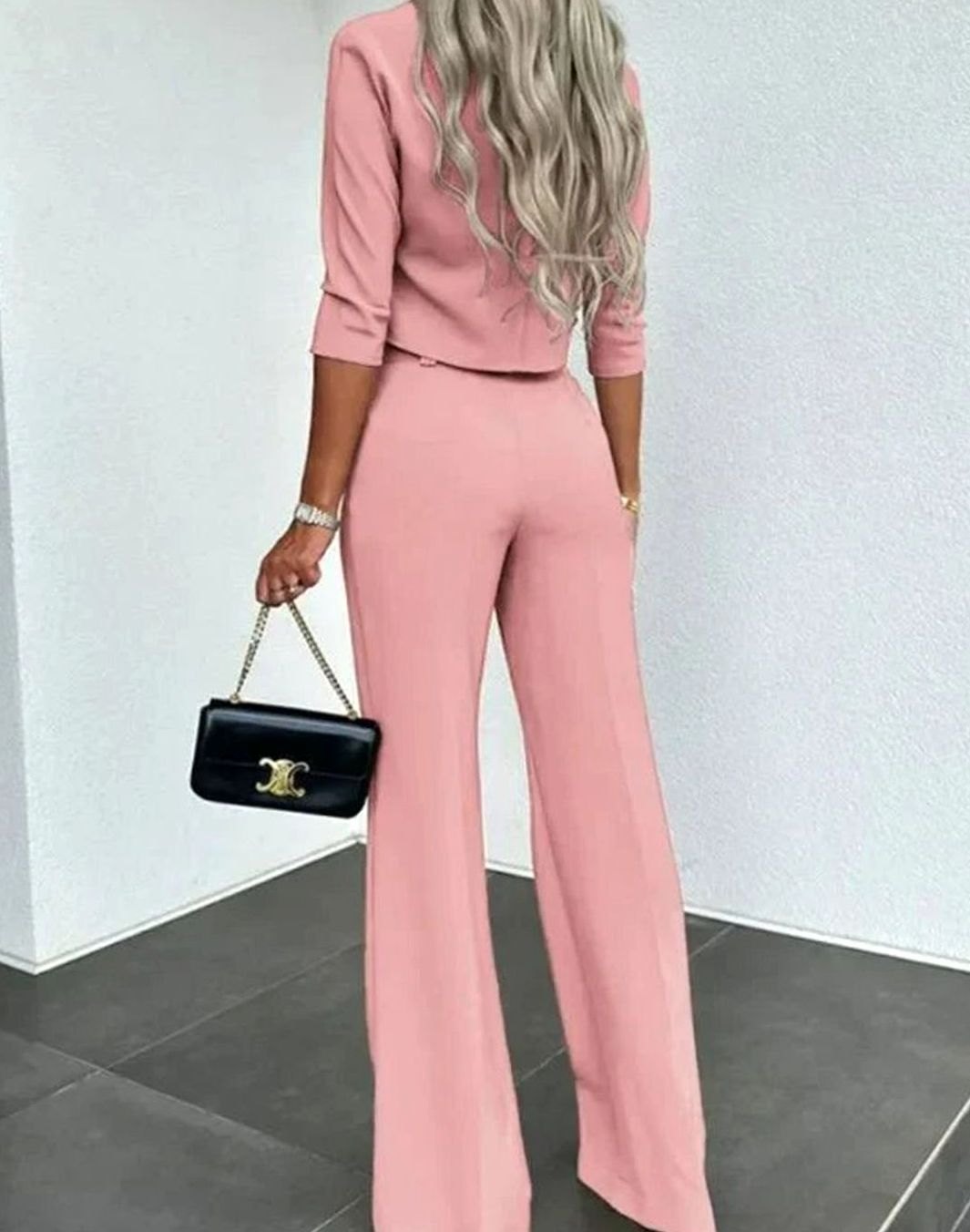 Women's Sleek Cropped Mock-Neck Office Dinner Outfit Set
