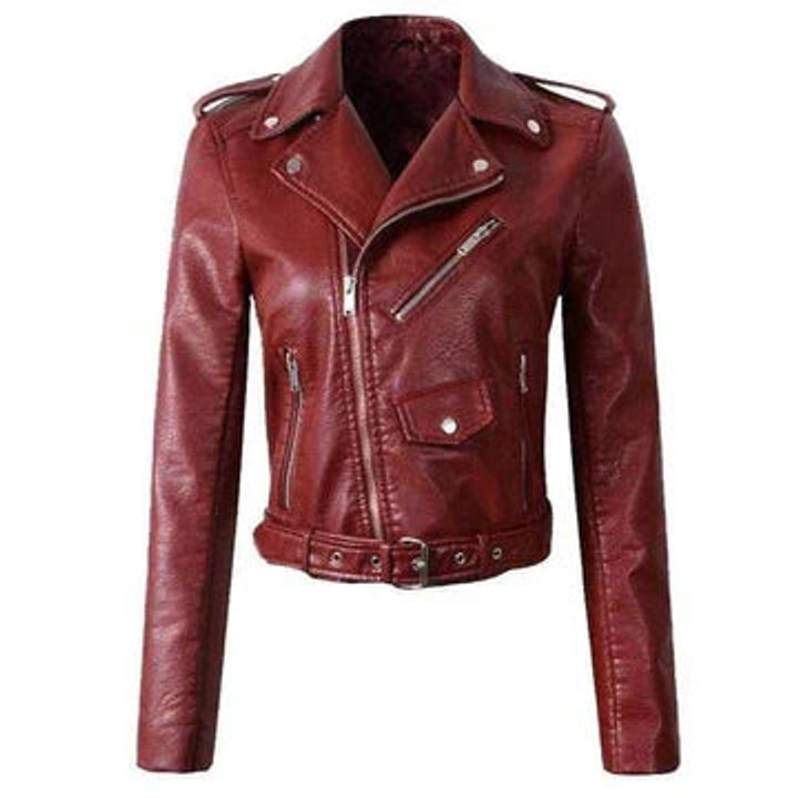 Women's Short Cinched Faux Leather Biker Coat