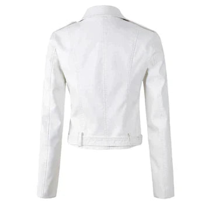 Women's Short Cinched Faux Leather Biker Coat