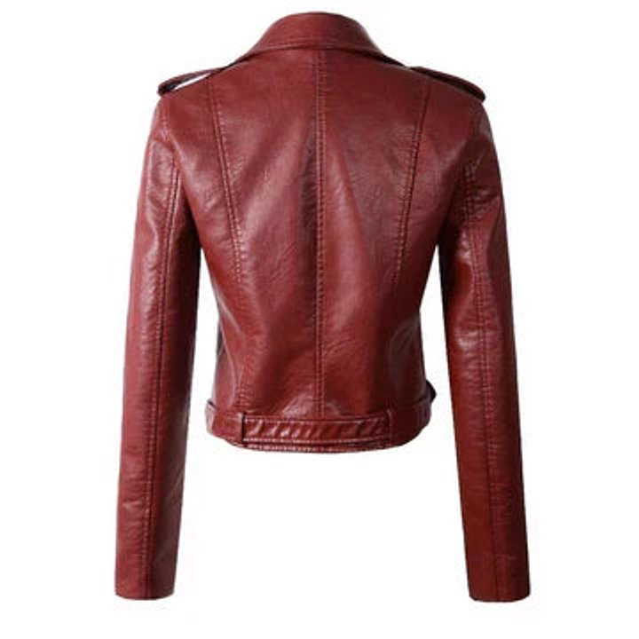 Women's Short Cinched Faux Leather Biker Coat