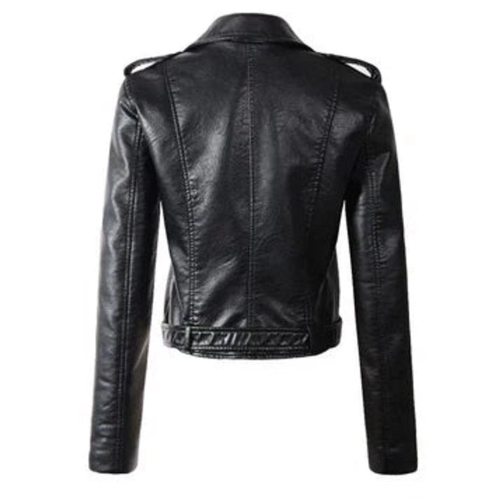 Women's Short Cinched Faux Leather Biker Coat