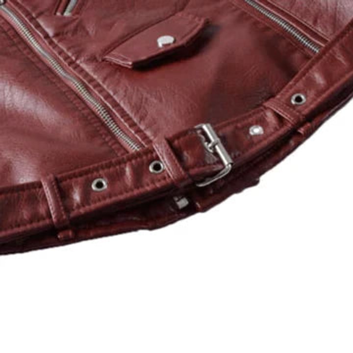 Women's Short Cinched Faux Leather Biker Coat