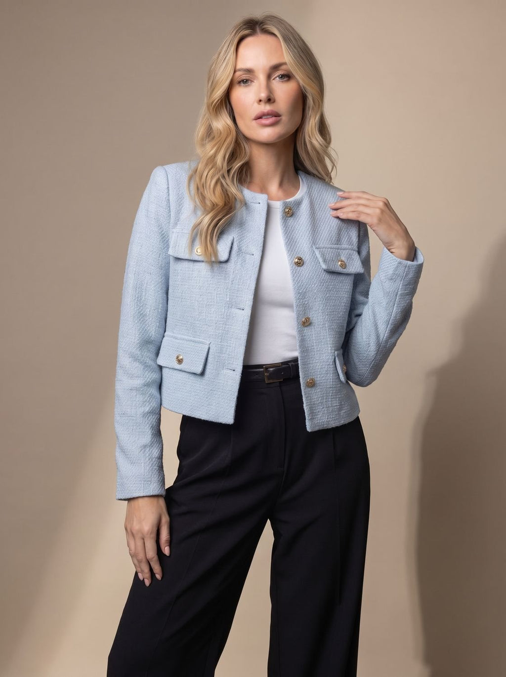 Women's Cropped Tweed Blazer with Button Detail