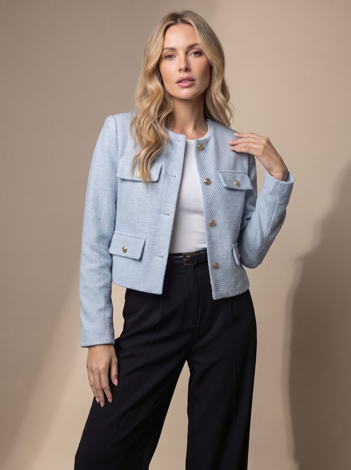 Women's Cropped Tweed Blazer with Button Detail