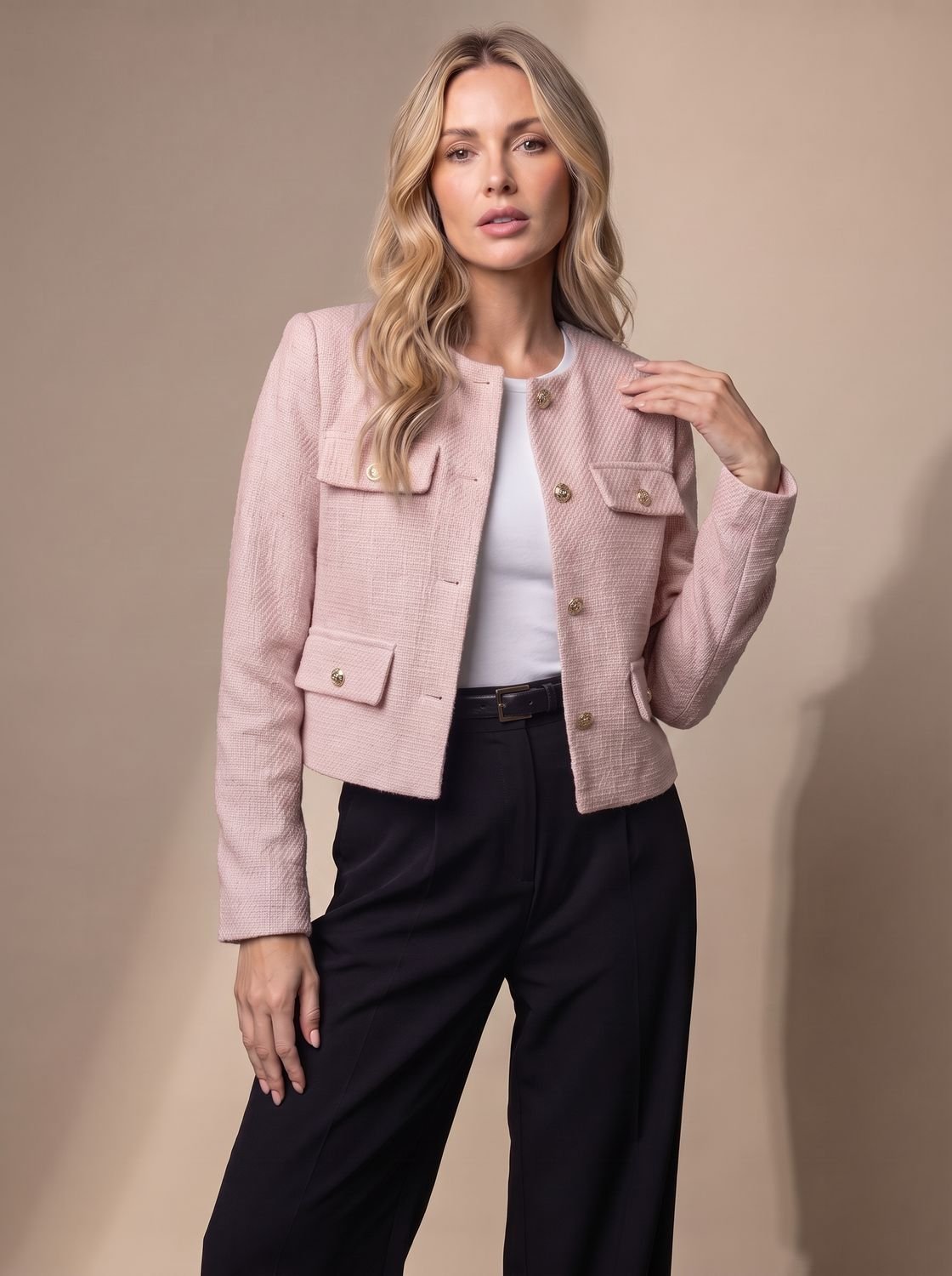 Women's Cropped Tweed Blazer with Button Detail