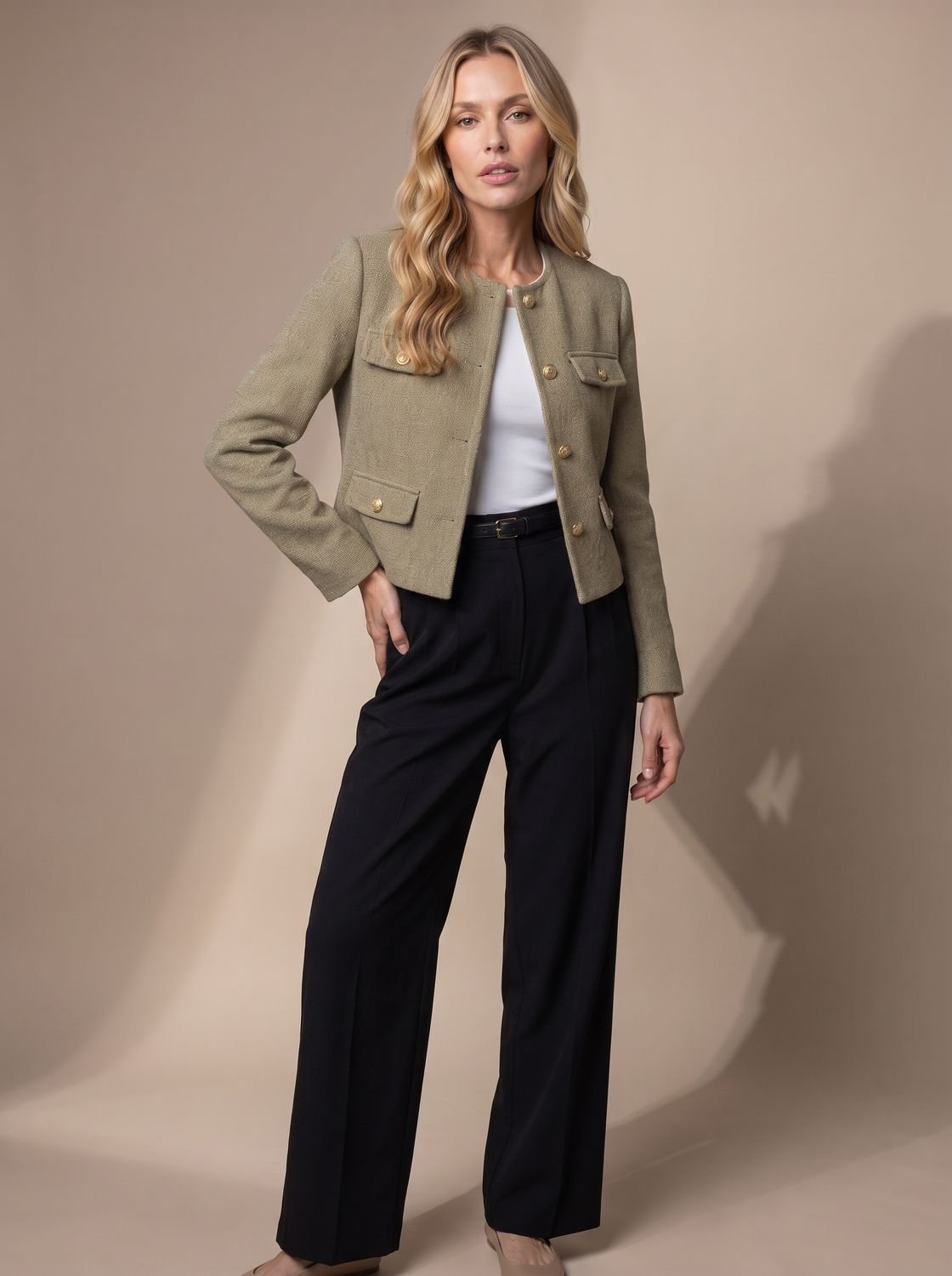 Women's Cropped Tweed Blazer with Button Detail