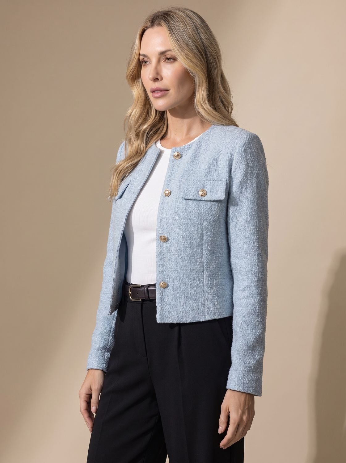 Women's Cropped Tweed Blazer with Button Detail