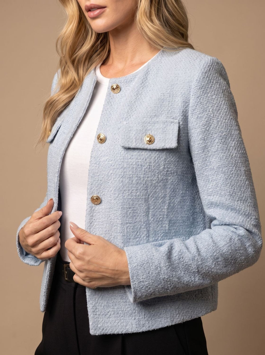 Women's Cropped Tweed Blazer with Button Detail