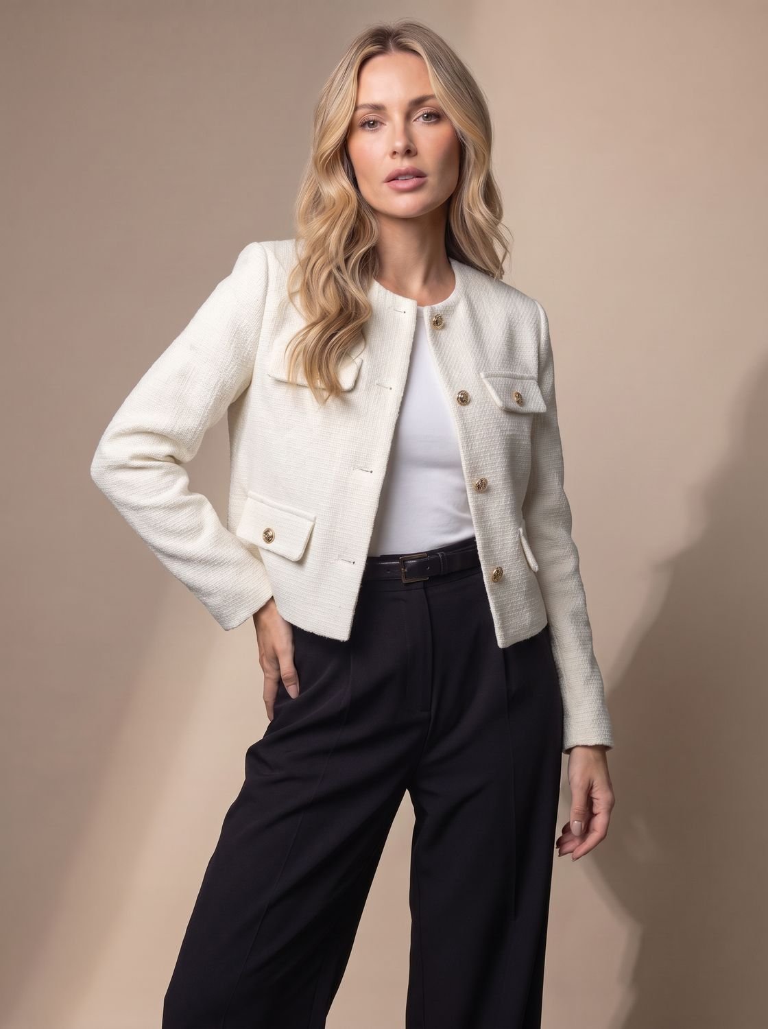 Women's Cropped Tweed Blazer with Button Detail