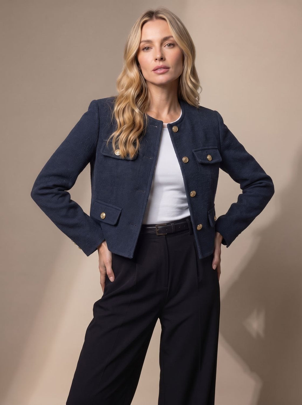 Women's Cropped Tweed Blazer with Button Detail