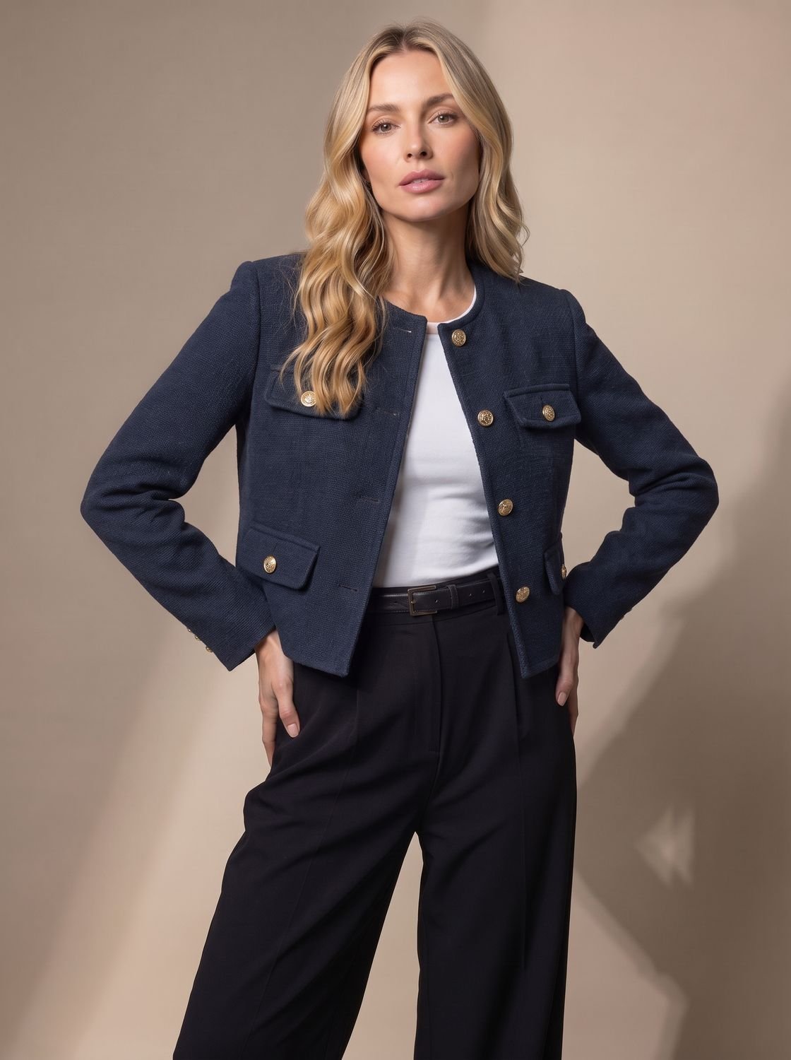 Women's Cropped Tweed Blazer with Button Detail