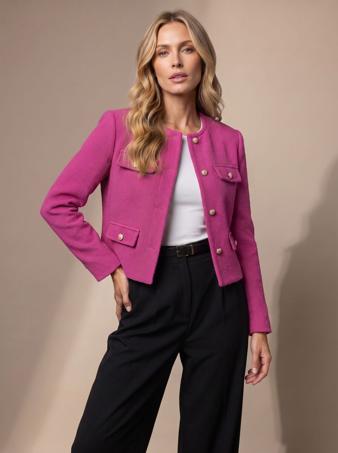 Women's Cropped Tweed Blazer with Button Detail
