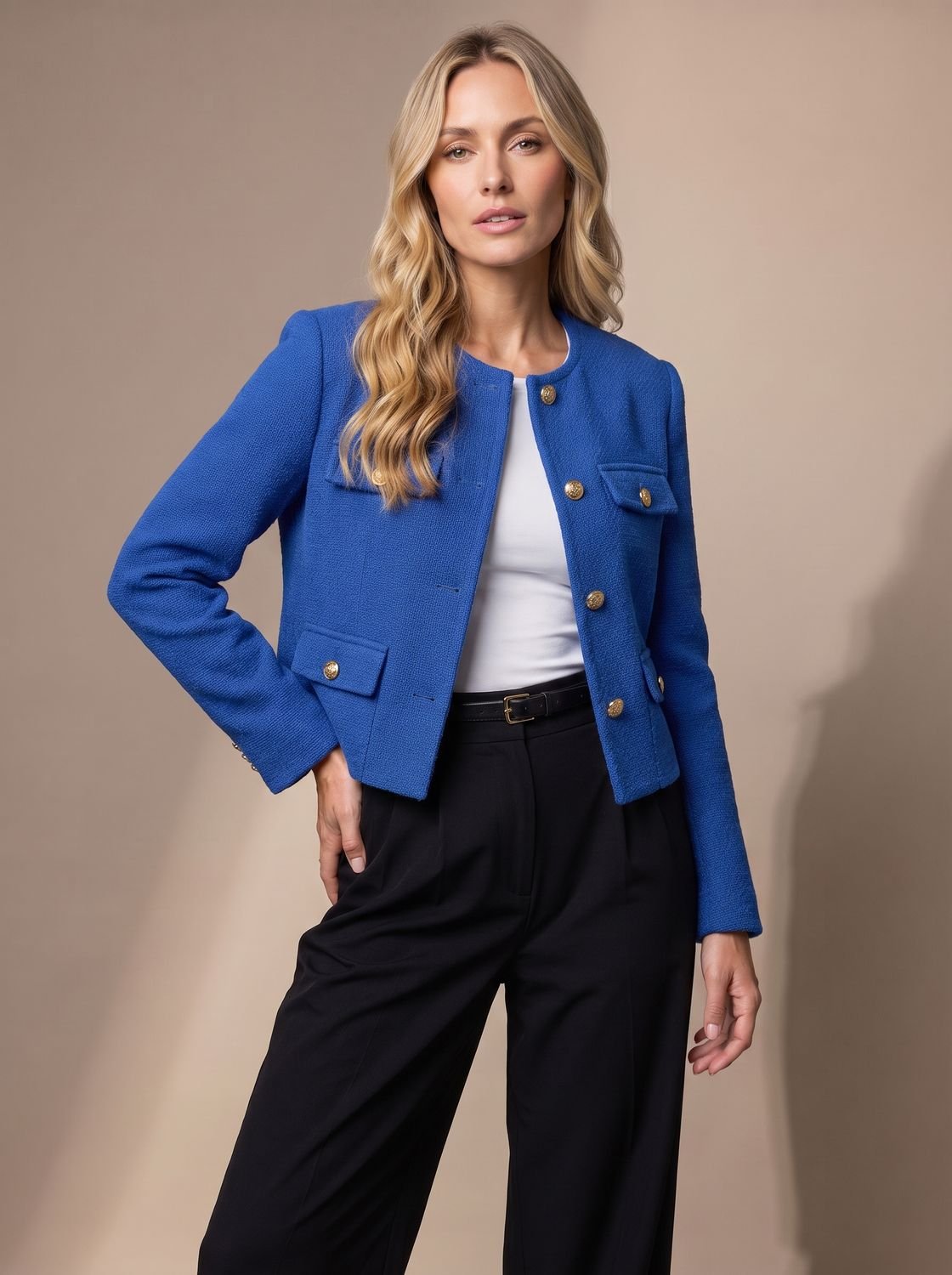 Women's Cropped Tweed Blazer with Button Detail