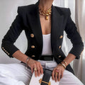 Women's Polished Blazer with Embossed Double-Row Buttons