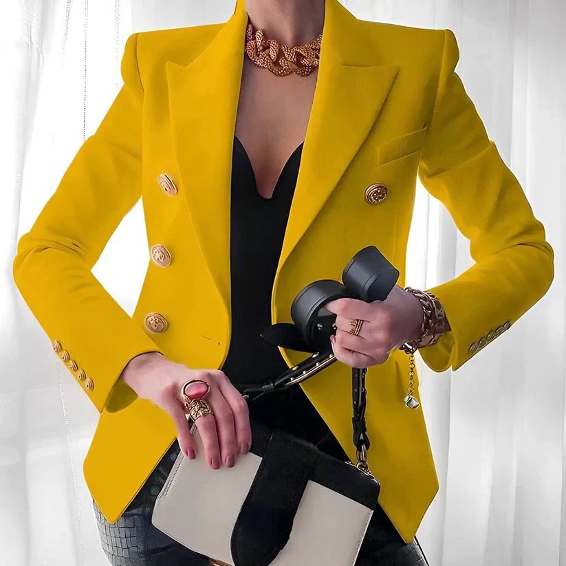 Women's Polished Blazer with Embossed Double-Row Buttons