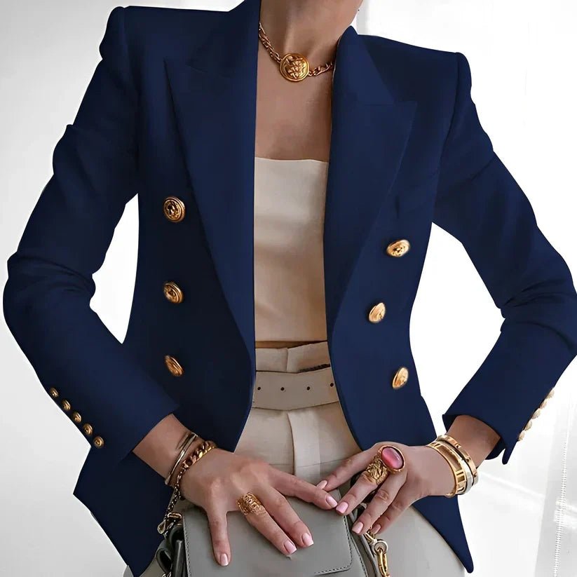 Women's Polished Blazer with Embossed Double-Row Buttons