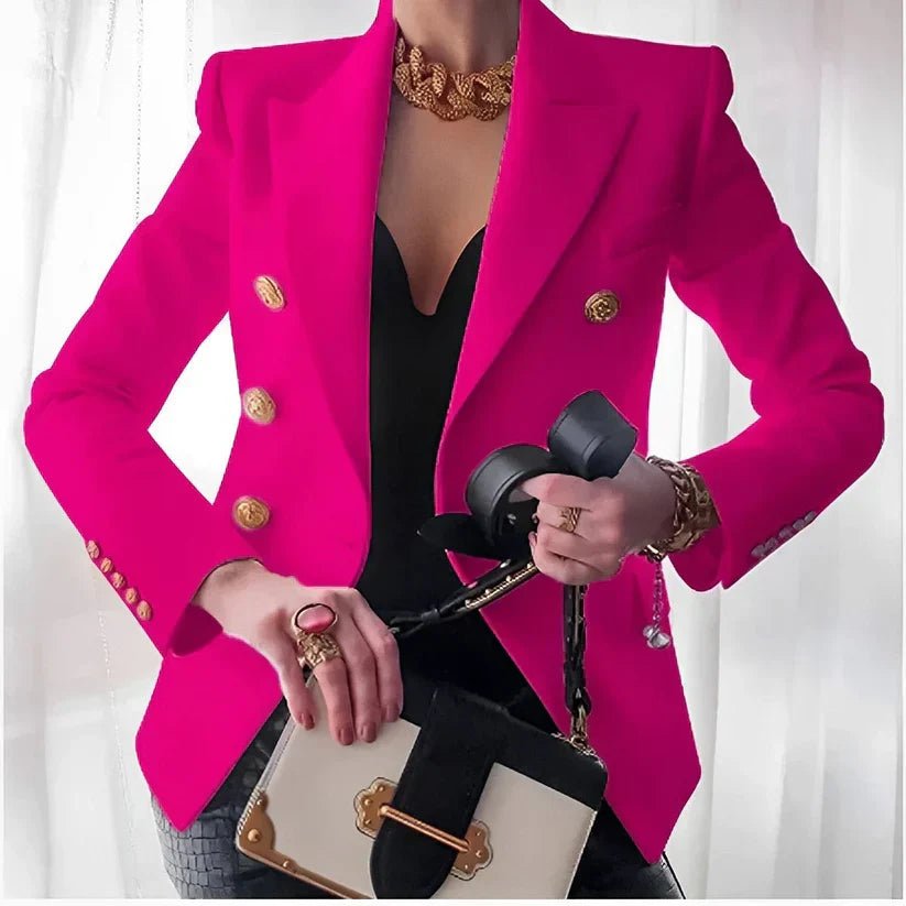 Women's Polished Blazer with Embossed Double-Row Buttons