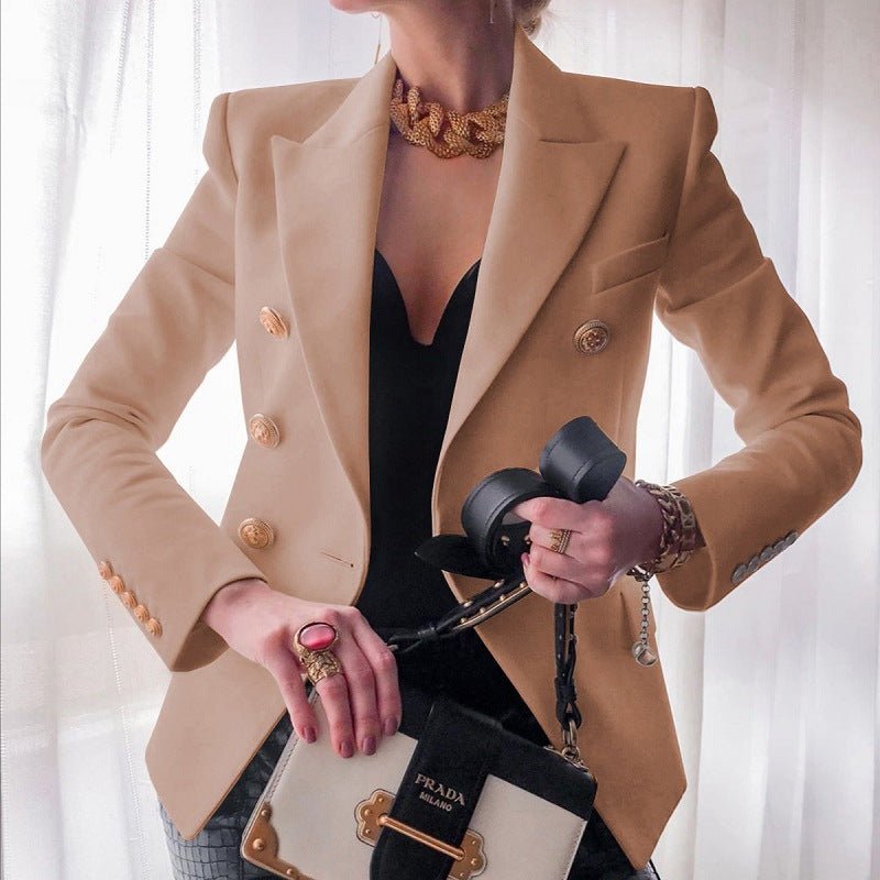 Women's Polished Blazer with Embossed Double-Row Buttons