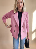 Women's Slim Fit Knit-Sleeve Double-Breasted Tailored Jacket
