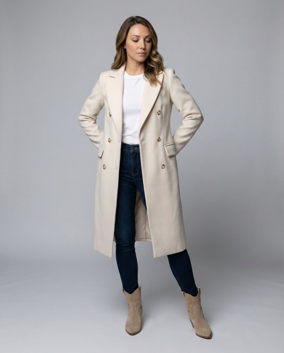 Women's Long Sleeve Midi Double Breasted Overcoat