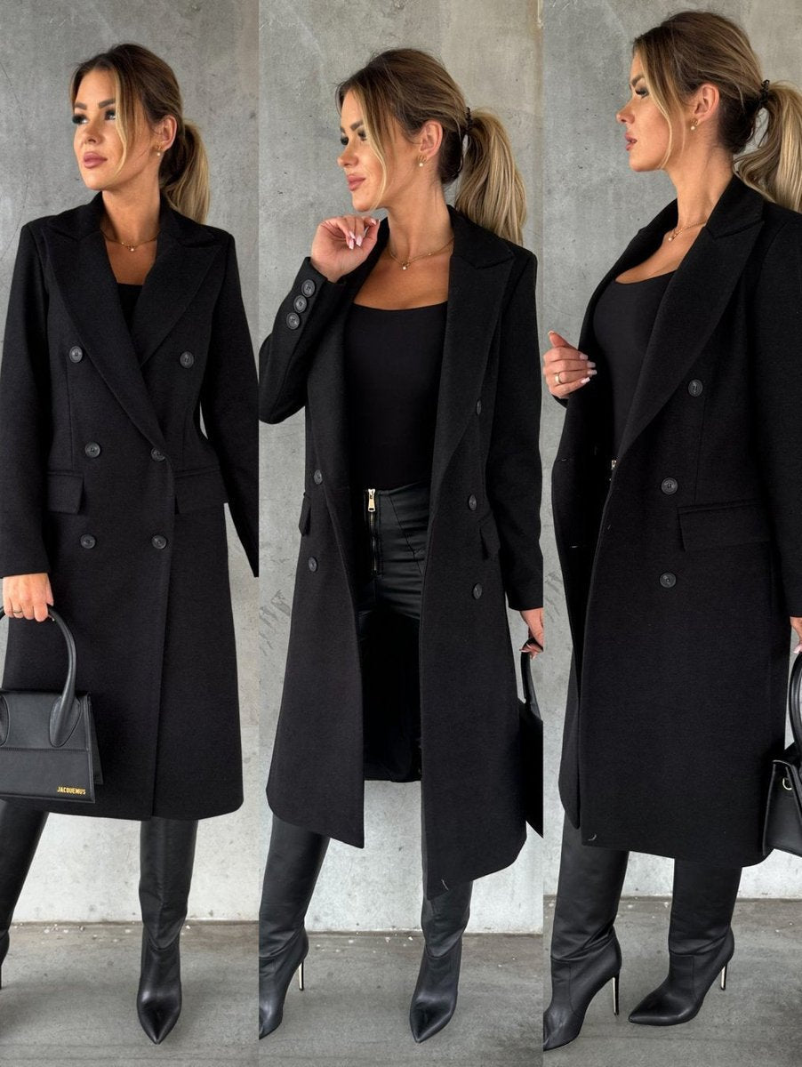 Women's Long Sleeve Midi Double Breasted Overcoat
