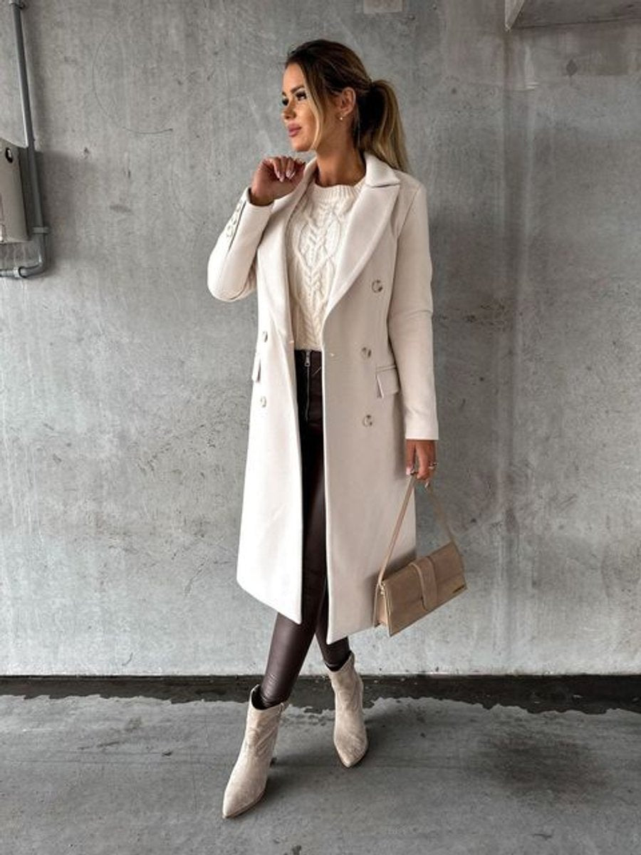 Women's Long Sleeve Midi Double Breasted Overcoat
