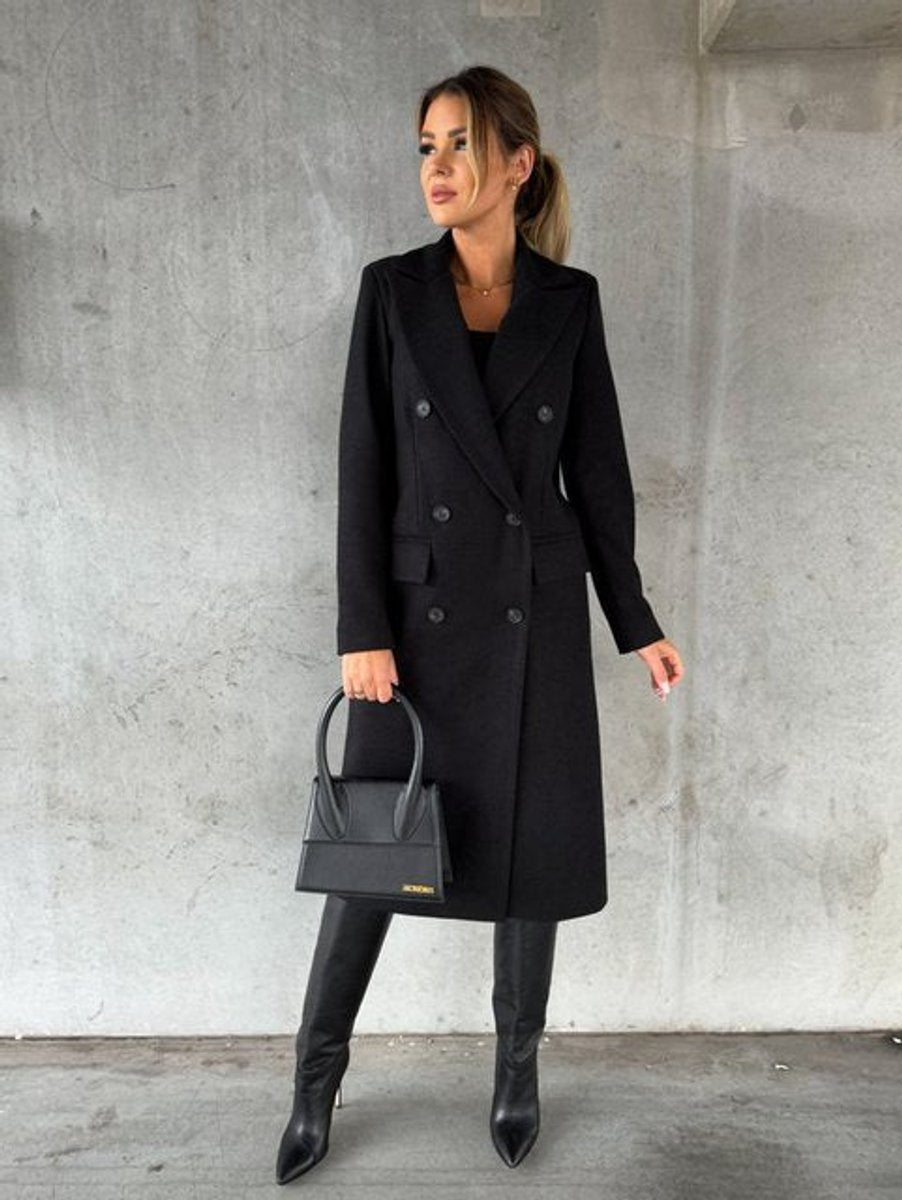 Women's Long Sleeve Midi Double Breasted Overcoat