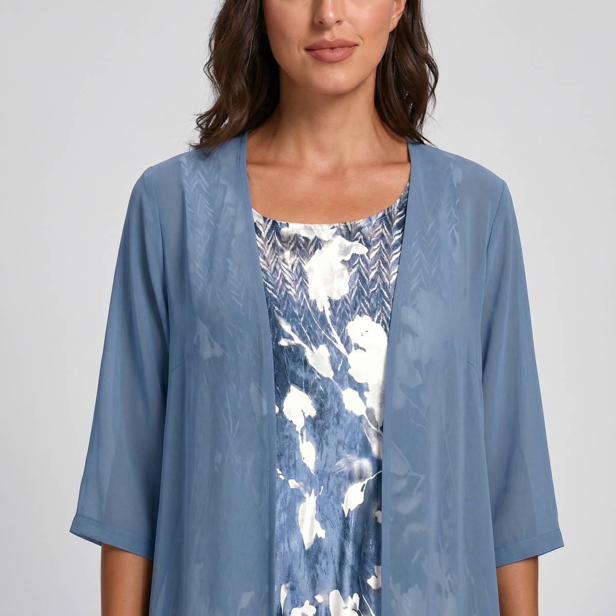 Women's Brunch Ready Floral Midi Dress with Cardigan Layer