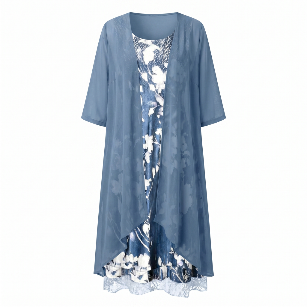 Women's Brunch Ready Floral Midi Dress with Cardigan Layer