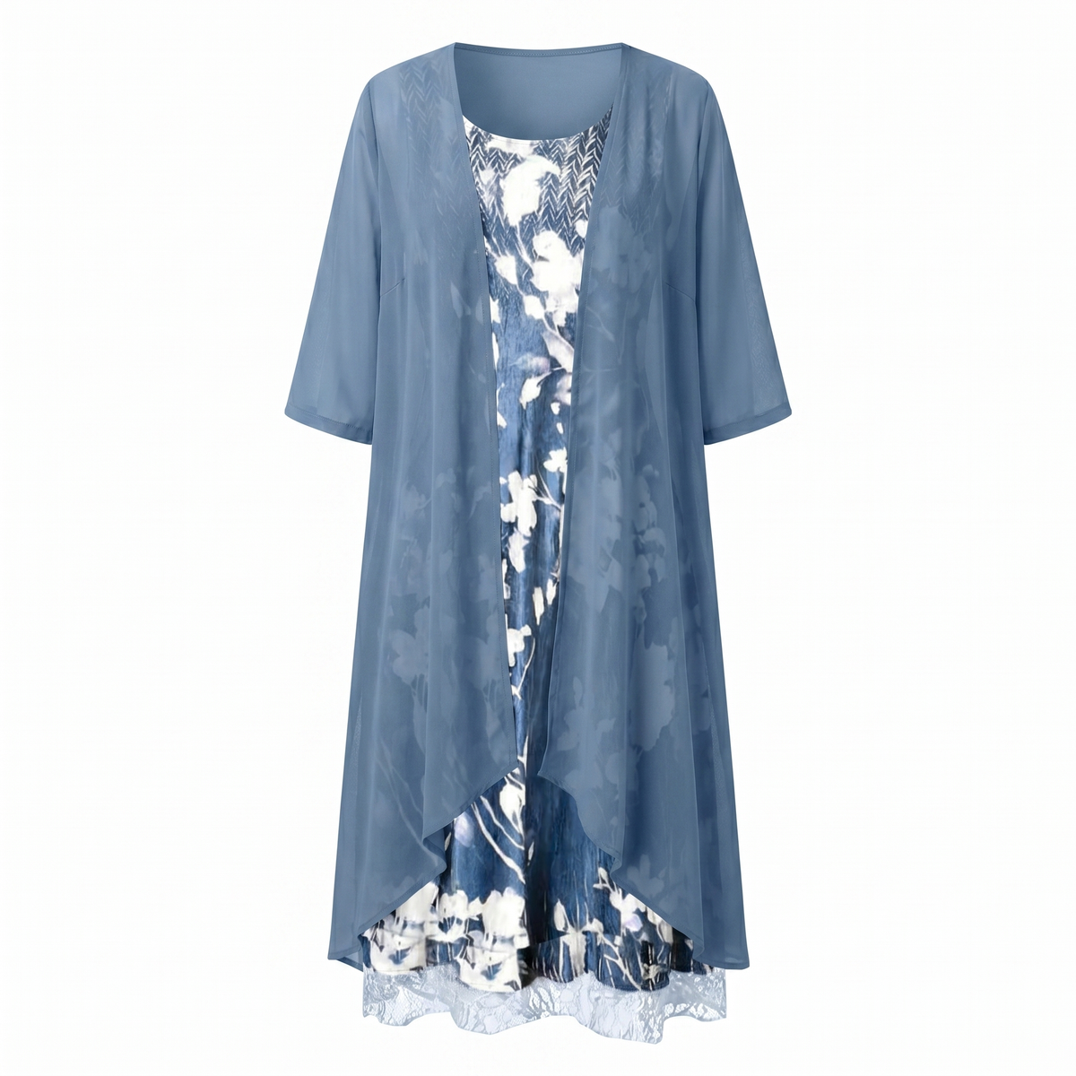 Women's Brunch Ready Floral Midi Dress with Cardigan Layer