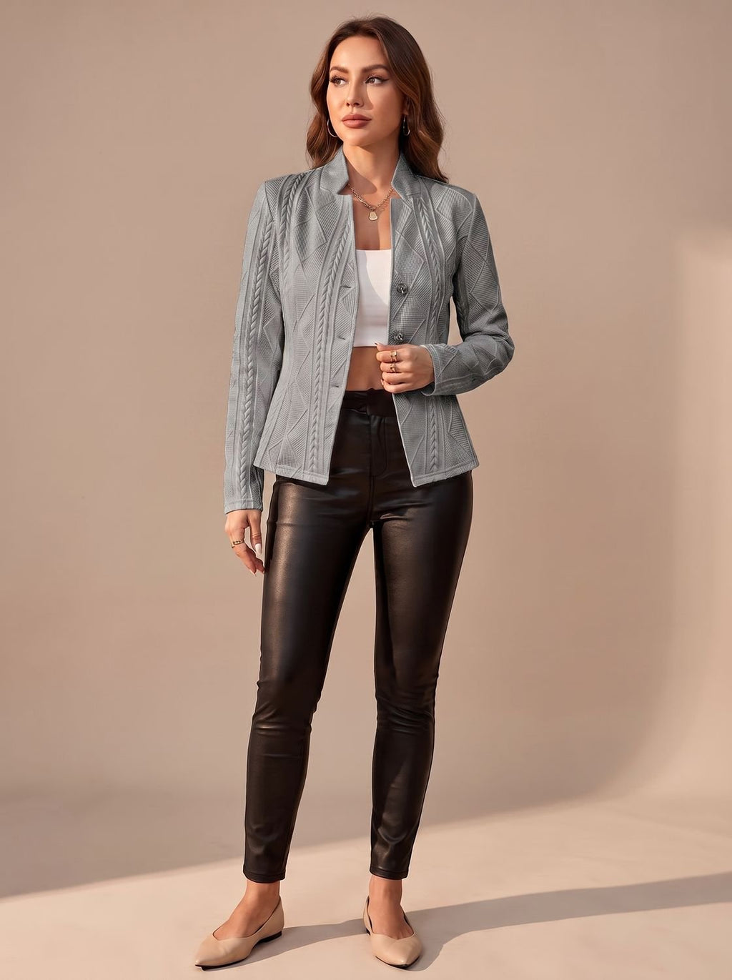 Women's Tailored Textured Winter Coat with Cable Detail
