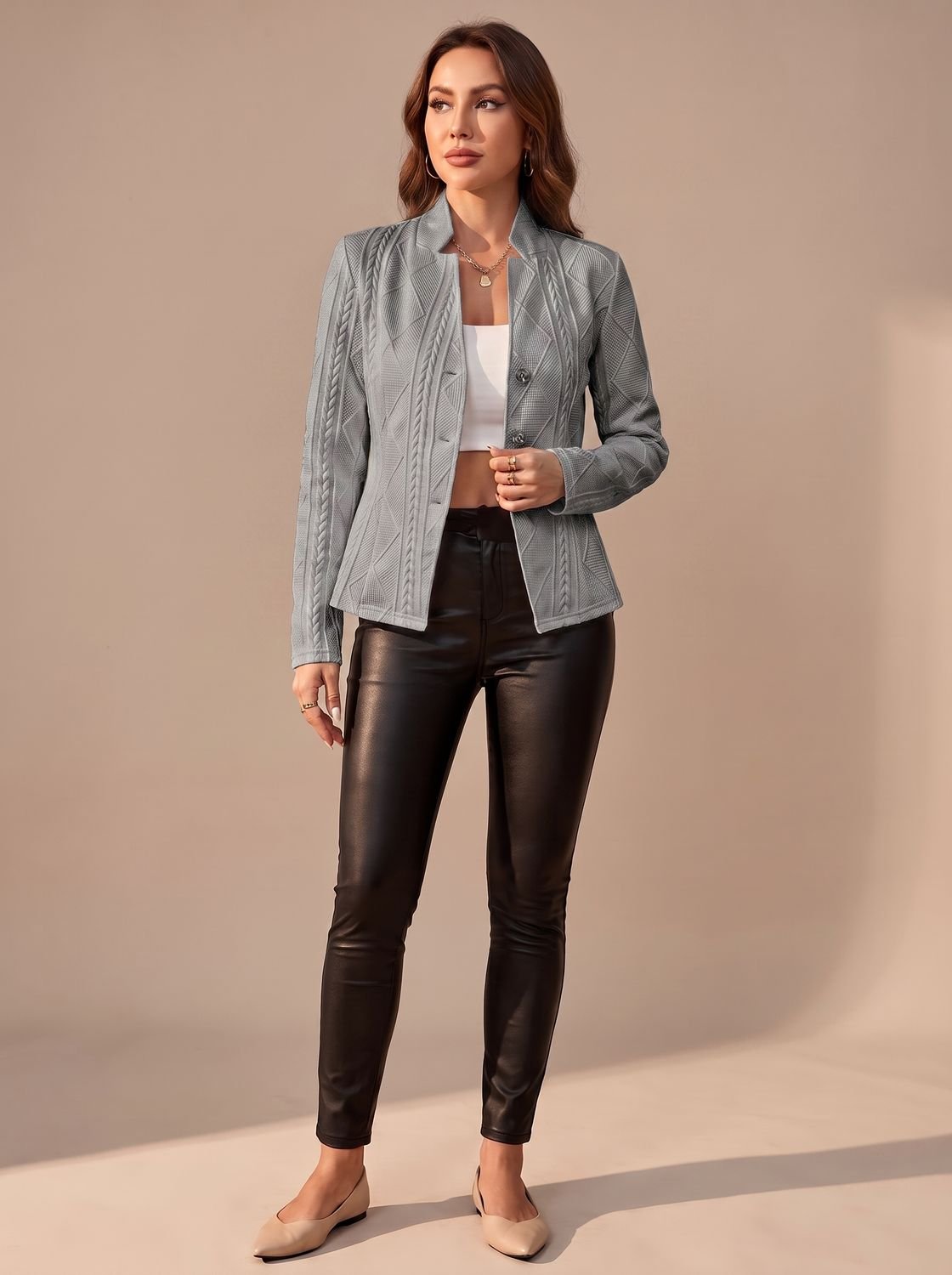 Women's Tailored Textured Winter Coat with Cable Detail