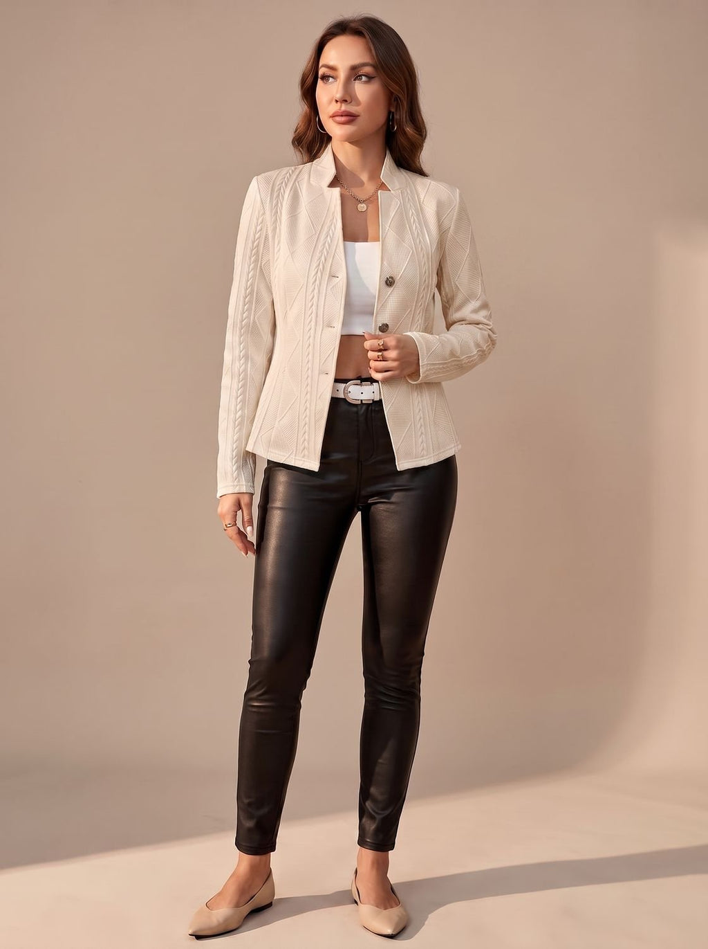 Women's Tailored Textured Winter Coat with Cable Detail