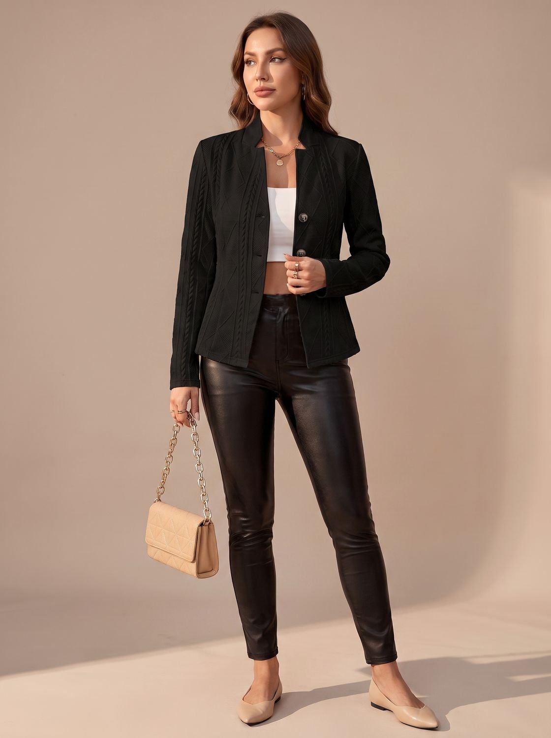 Women's Tailored Textured Winter Coat with Cable Detail